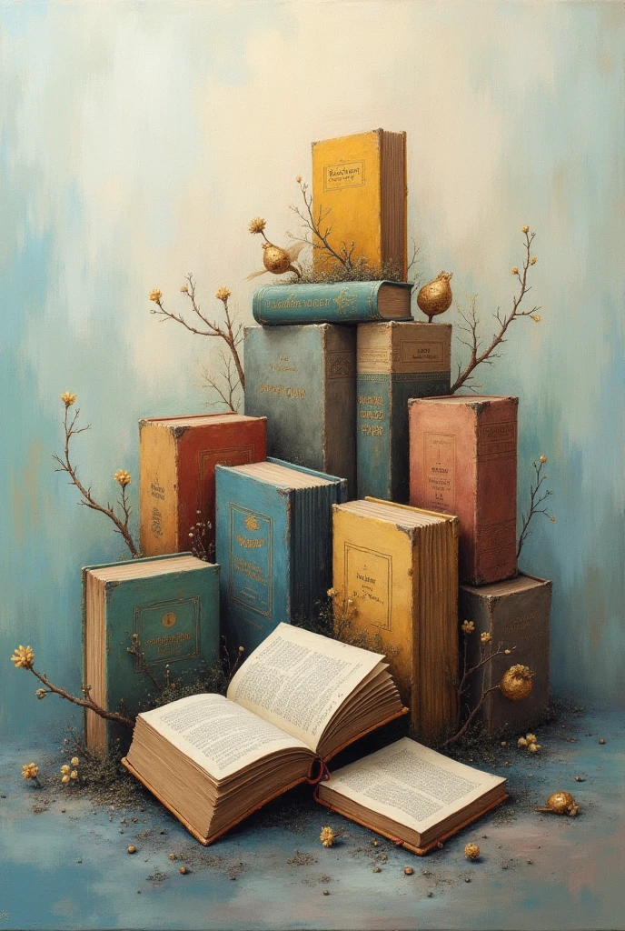 Abstract painting of books