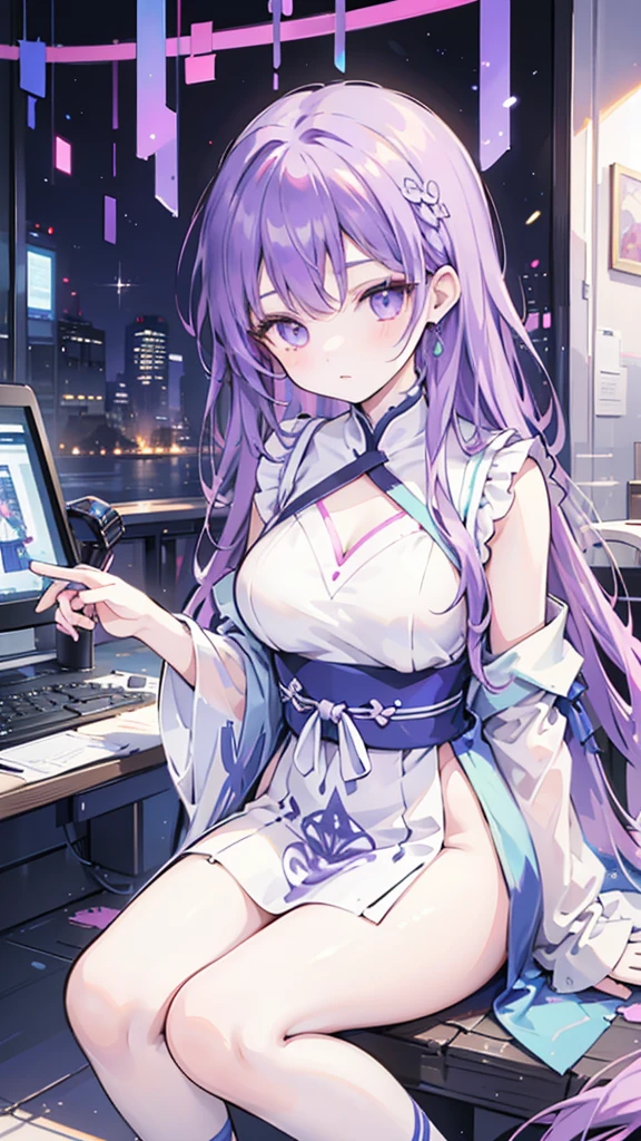 (absurd, high resolution, Extremely detailed), (1 Girl:1.3), Double tail, Purple Hair, rest , Glitch Art, Digital Distortion, Pixelate fragments, Data corruption, Colored Noise, Visual confusion, contemporary aesthetics rest , Enamel Art, Glassy surface, Vibrant colors, Bright finish, Reflective texture, Rich in pigment, fluid forms rest , Ethnic style, Traditional Clothing, Vibrant Patterns, Handmade Textiles, Cultural Themes, Beaded Jewelry, Handmade accessories