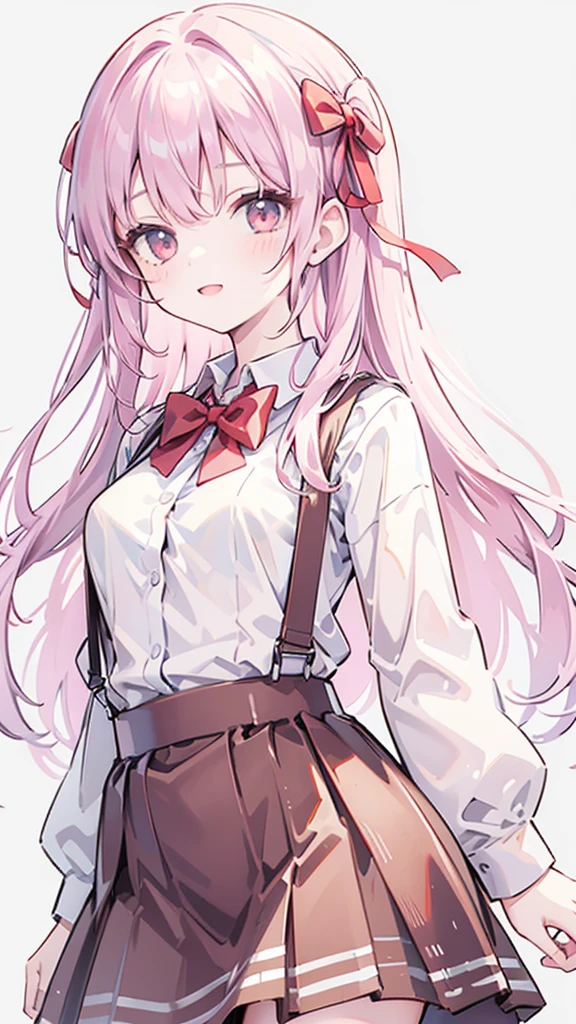1 Girl, Solitary, Small Breasts, Suspender Skirt, White shirt, Red bow tie, Happy