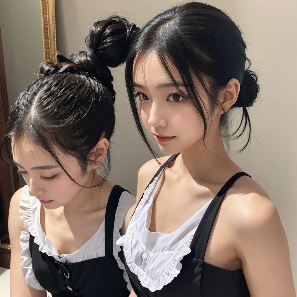 Black Hair、maid、ponytail