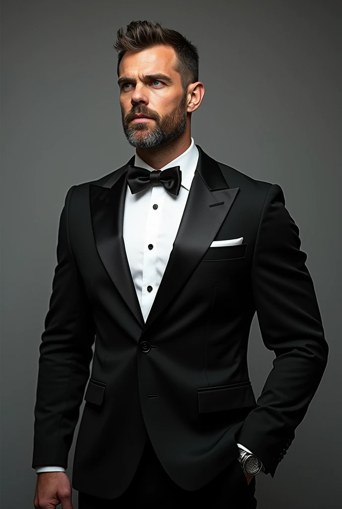 Give me Thor from God Of War in a tuxedo suit for a presentation and a photo for a resume