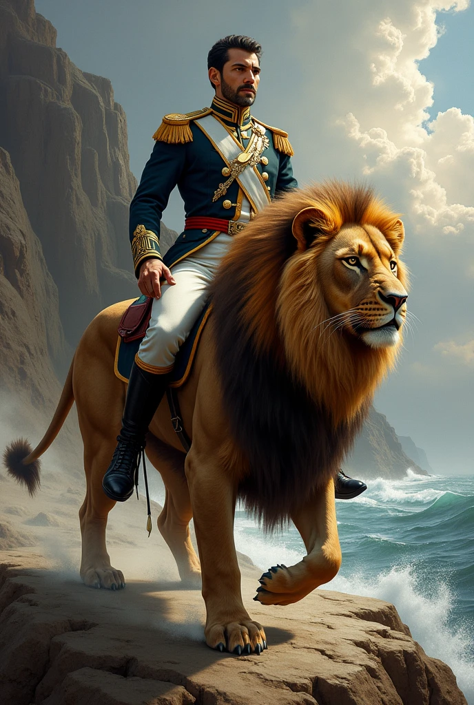 Photo of Don Miguel Grau Seminario riding a lion