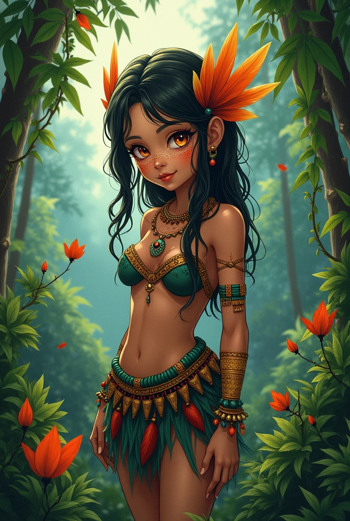 Chica tribal anime en la jungla