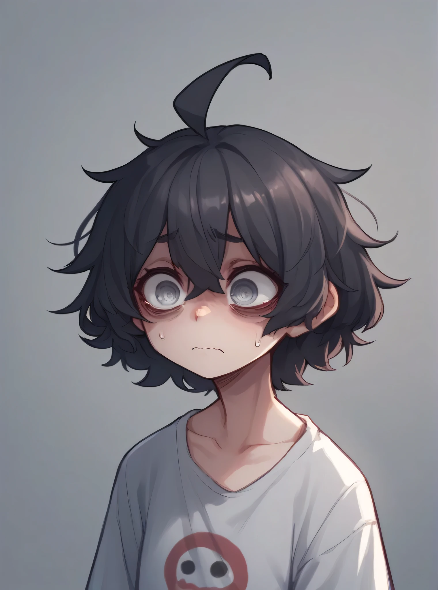 1 girl, alone, ppka, black fur, short hair, messy fur, Ahoge, parts, parts por todo el cuerpo, grey eyes, blind eyes, kind eyes, nervous,