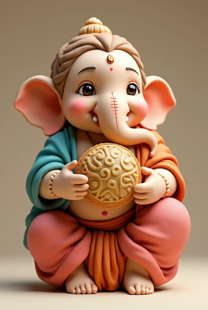 Make clay  baby ganpati hugging modak which will be easy to make with color clothes 