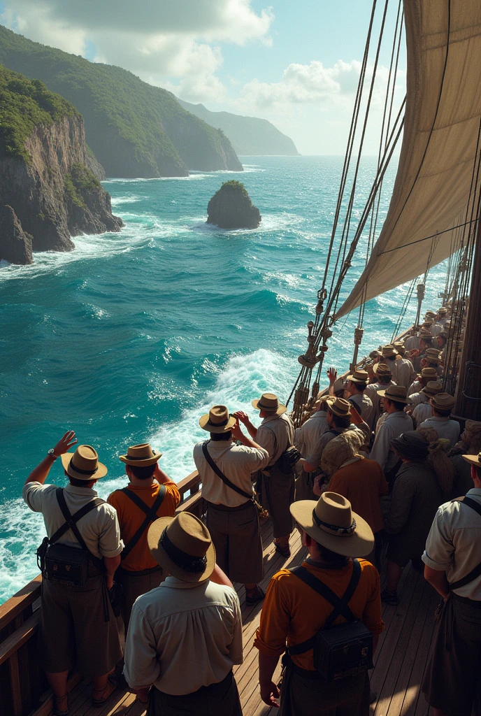 English colonists on ships when they sighted new lands