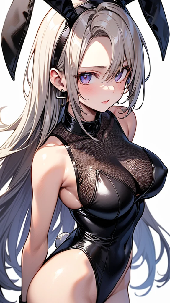 forehead:1.5、(((forehead:1.5、white blond hair:1.5、super long hair:1.5)))、((forehead:1.5、Standing、Long eyelashes、Earrings、Earrings、bunny suit:1.5、playboy bunny:1.5、Bunny ears:1.5、black leotard:1.5、 black pantyhose:1.5、angle shot:1.5、Gal:1.5、frontal face:1.5、frontal body:1.5、A calm face、Purple Hair:1.5、Northern Europe、White、beautiful girl:1.5、White background、cute、Young、True Face、Shiny Hair、whole body))、overweight:1.5、masterpiece, best quality, ultra detailed, hyper detailed, beautiful, woman, medium shot, from front:1.5, leaping figure composition, midday, in focus with blurred background、 highest quality, figure, super detailed, finely, High resolution, 8k wallpaper, Perfect dynamic composition, detailed and beautiful eyes, Deco out,bionde, big breasts, Natural color lip,white background, random cute poses