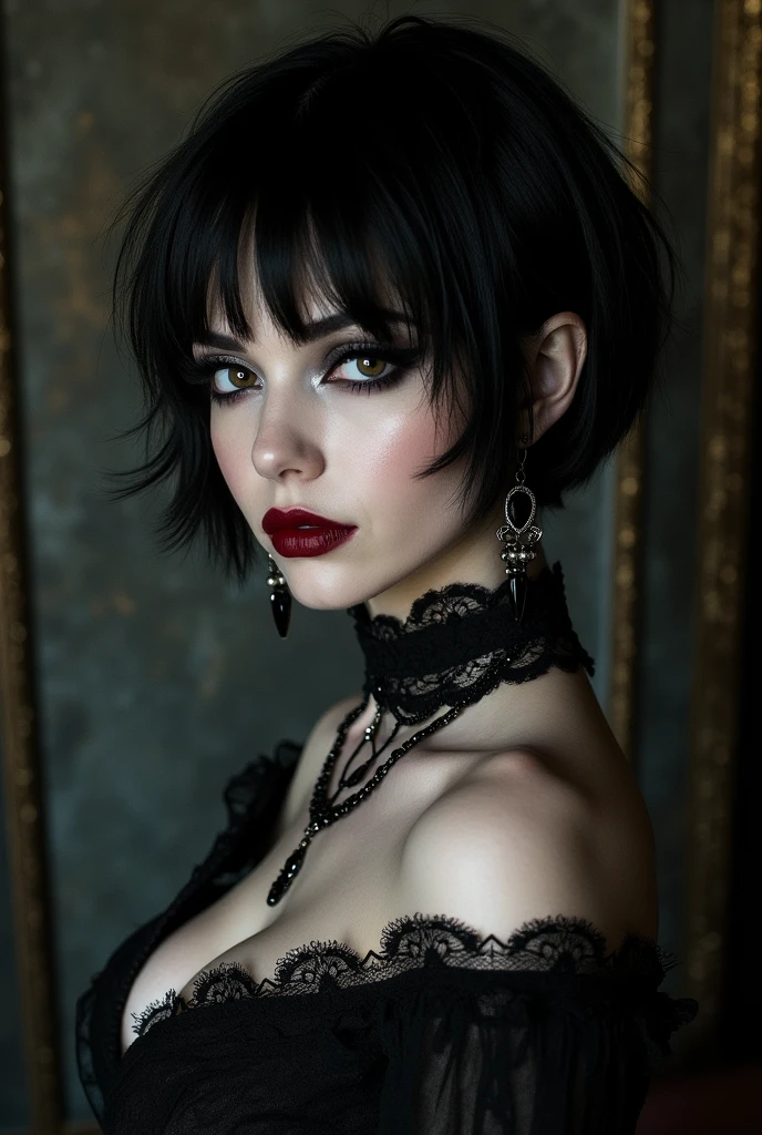 A short-haired gothic woman