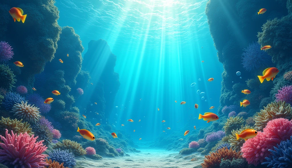 there is a very colorful Underwater scene with corals and seaweed, bubbly 蓝色Underwater scenery, Underwater scene, Close-up movie aquatic scene, Underwater scenery, Beautiful digital artwork, Underwater scenery, Cute 3d rendering, Fantasy seascape, seabed environment, Underwater background, 8k hd wallpaper illustration, seabed, A beautiful artistic illustration, 4k hd illustration wallpaper