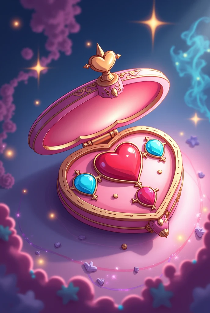Heart motif, 4 colored gems placed in 4 directions, magic compact, cartoon, anime