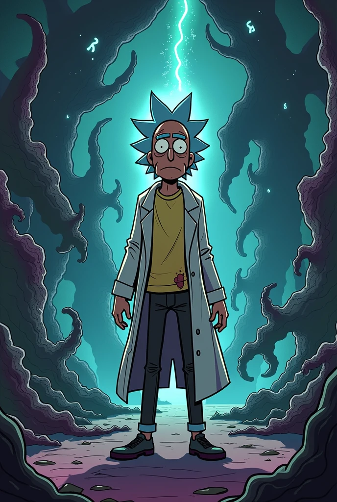 I created a 90s dark fantasy cartoon version of Rick Sanchez from Rick and Morty