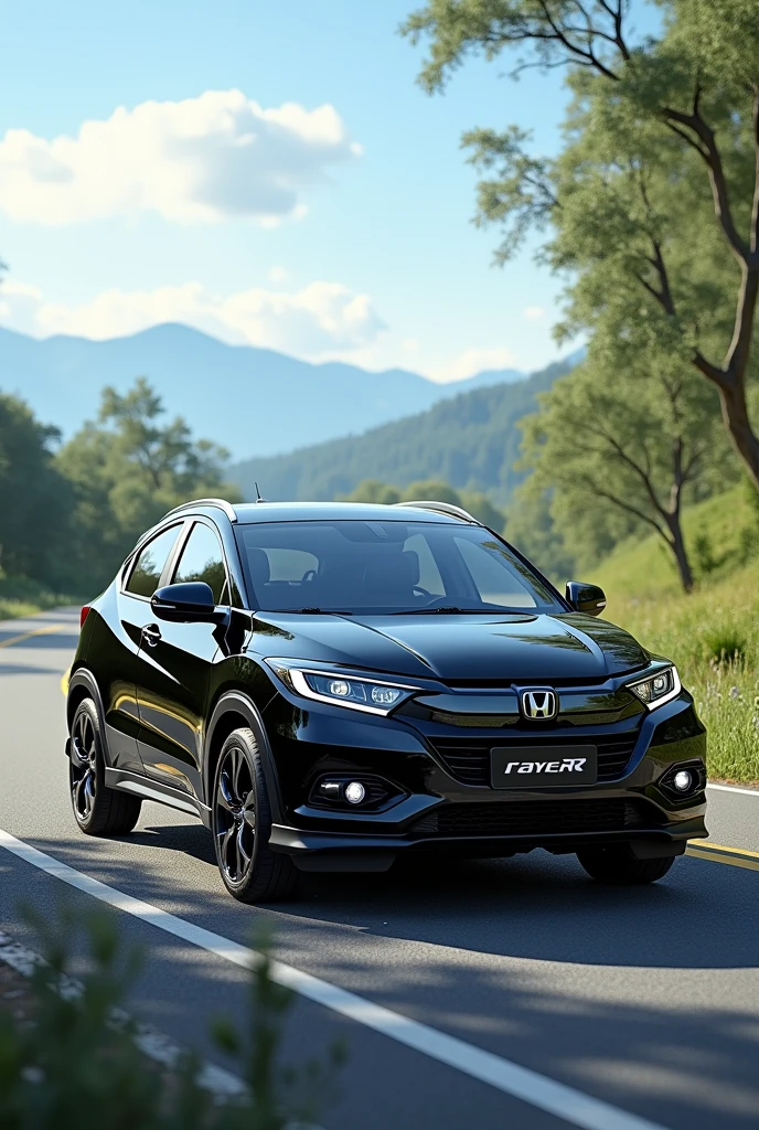 Photorealism 1.4 realistic realism high detailed definition  honda Vezel RS on the road black colour black tinted