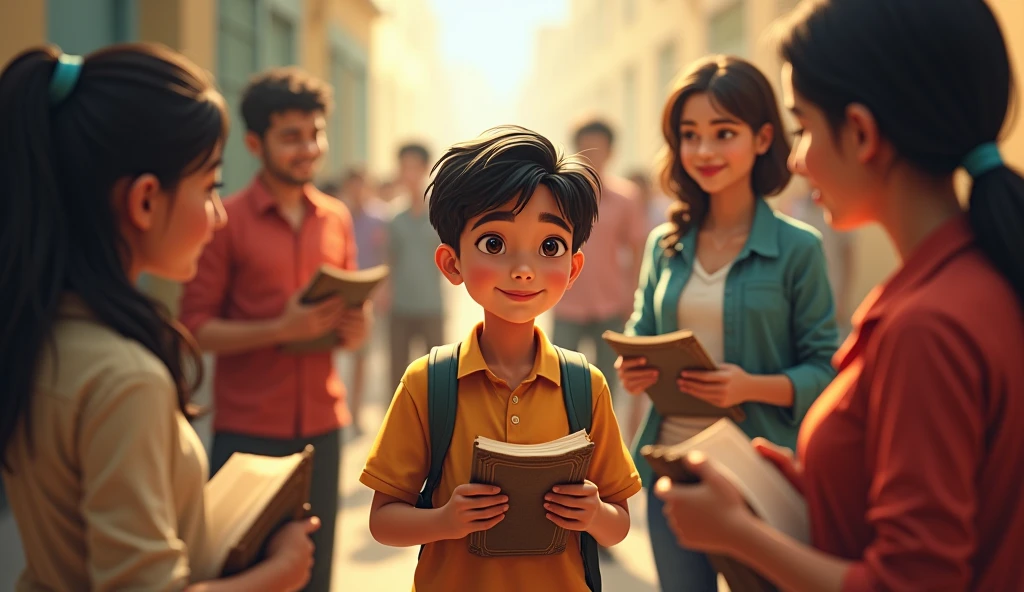 Arjun is in a city school, where teachers are shown waiving his fees and giving him free books. The scene captures the kindness of the teachers and Arjun's gratitude and resolve.