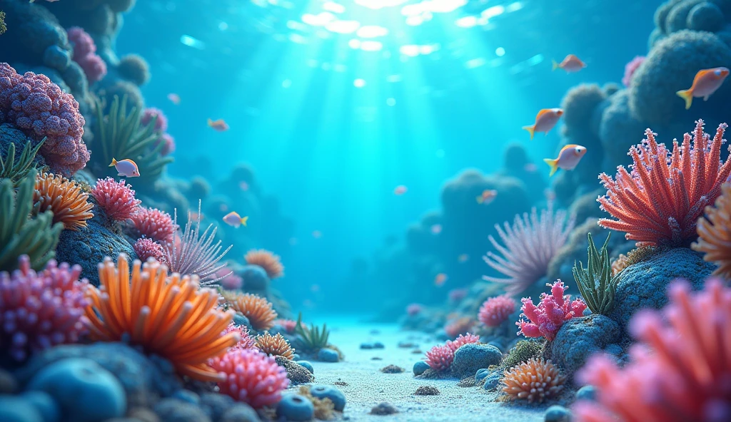 there is a very colorful Underwater scene with corals and seaweed, bubbly 蓝色Underwater scenery, Underwater scene, Close-up movie aquatic scene, Underwater scenery, Beautiful digital artwork, Underwater scenery, Cute 3d rendering, Fantasy seascape, seabed environment, Underwater background, 4k hd wallpaper illustration, seabed, A beautiful artistic illustration, 4k hd illustration wallpaper