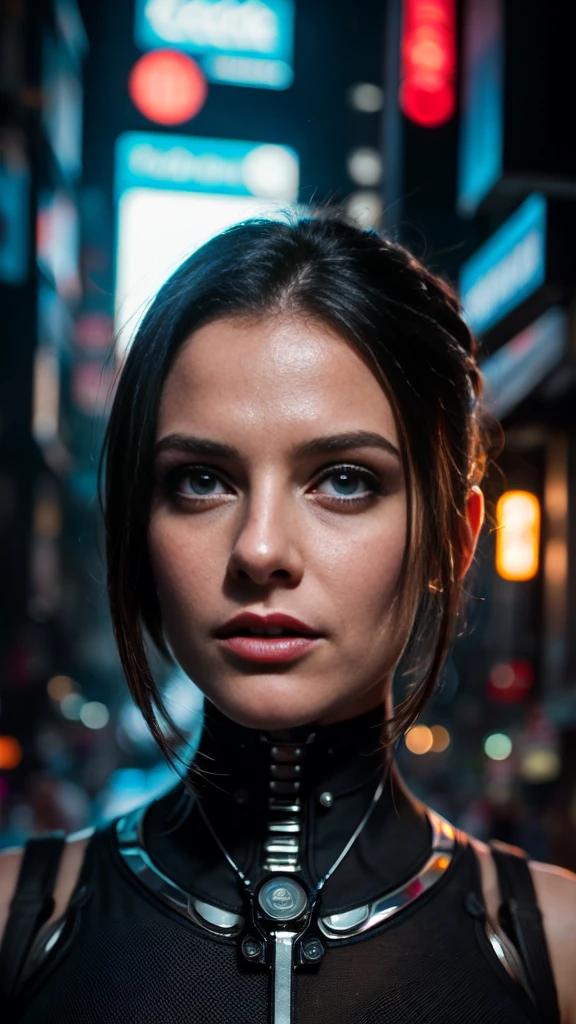 a female cyborg face,beautiful detailed eyes,beautiful detailed lips,extremely detailed eyes and face,longeyelashes,futuristic tokyo city,cyberpunk,neon lights,dark moody lighting,cinematic atmosphere,dramatic lighting,chrome metal skin,glowing circuitry,advanced technology,hyper realistic,photorealistic,8k,high quality,masterpiece,cinematic,digital painting,concept art