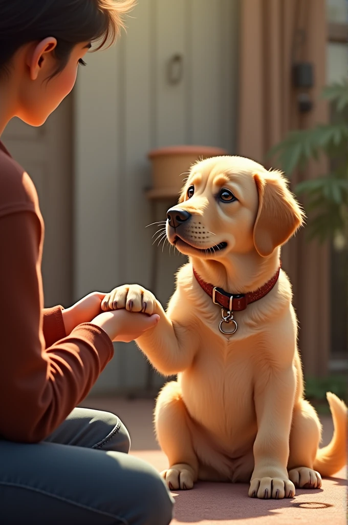 Dog gives his master his paw