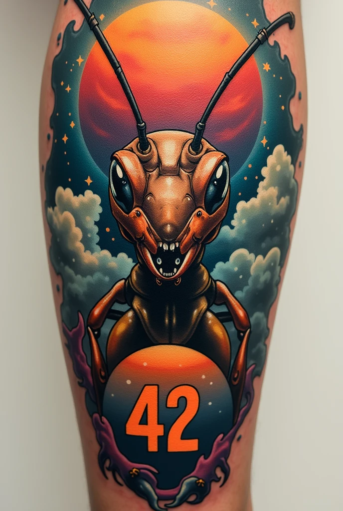 Tatouage planète, ant head and number 42
