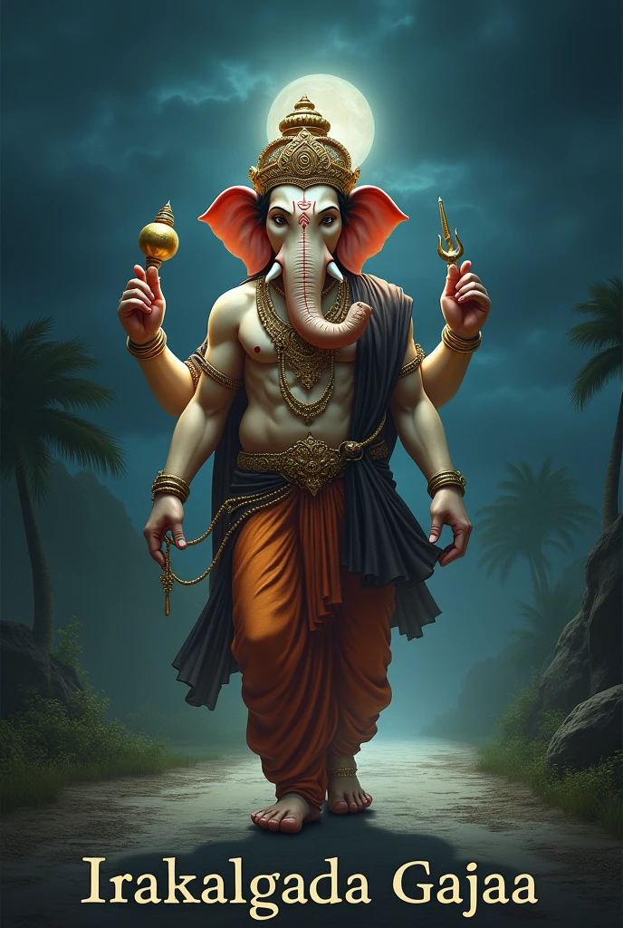 lord Ganesh walking in road at night add text IRAKALGADA GAJAA text