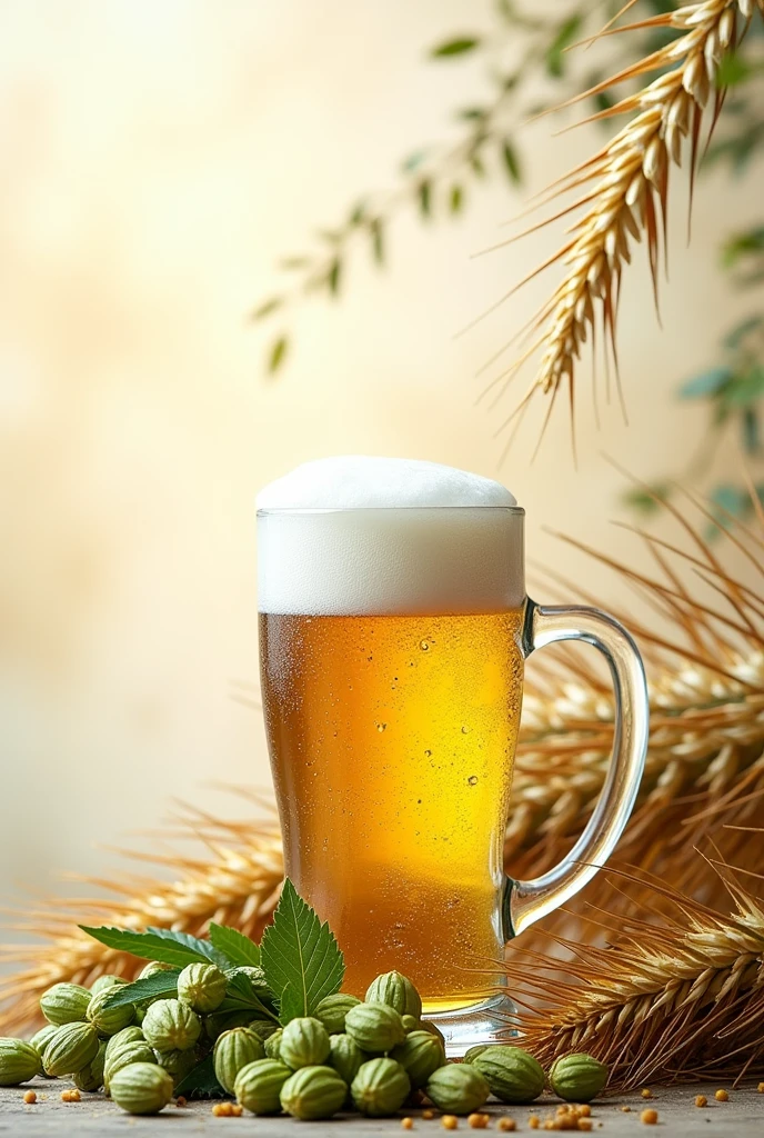 Background image for brewing process component including barley, hops, brewing water ions, yeast