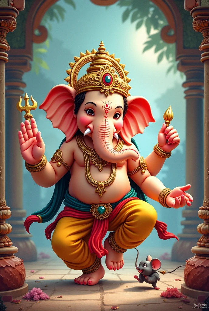 lord Ganesh and mouse running add text IRAKALGADA GAJAA text