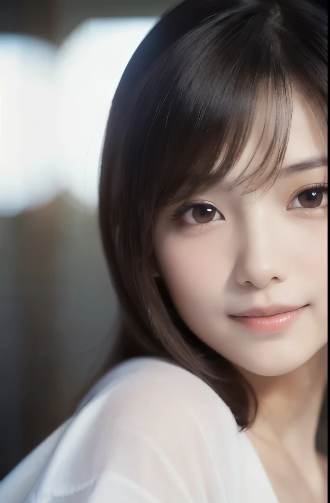 best quality, face focus, soft light, ultra high res, (photorealistic:1.4), RAW photo,(Seductive face), (fair skin), (kawaii),
1 Japanese girl, solo, cute, smile, (pupil, lights in the eyes), detailed beautiful face, Medium-sized breasts,(high resolution detail of human skin texture),(portrait), upper body, Japanese white kimono