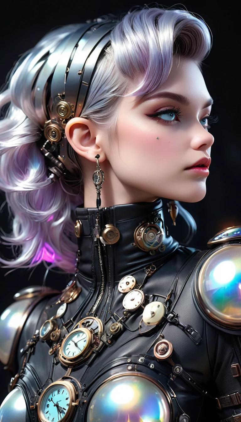 (cyberpunk, Clockpunk, Dieselpunk, Steampunk), work of art carved from pearl platinum crystal, background wide variety punks, cool beauty, glamorous proportions, (ultra detailed, absolutely resolution, best quality:1.3), 2.5D, delicate and dynamic effects, iridescent lighting effects, artistic photography, hyper realistic