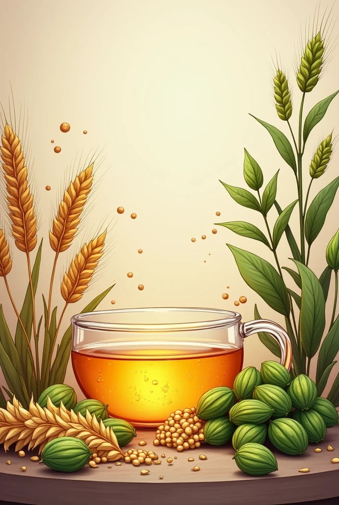 Background image for brewing process component including barley, hops, brewing water ions, yeast