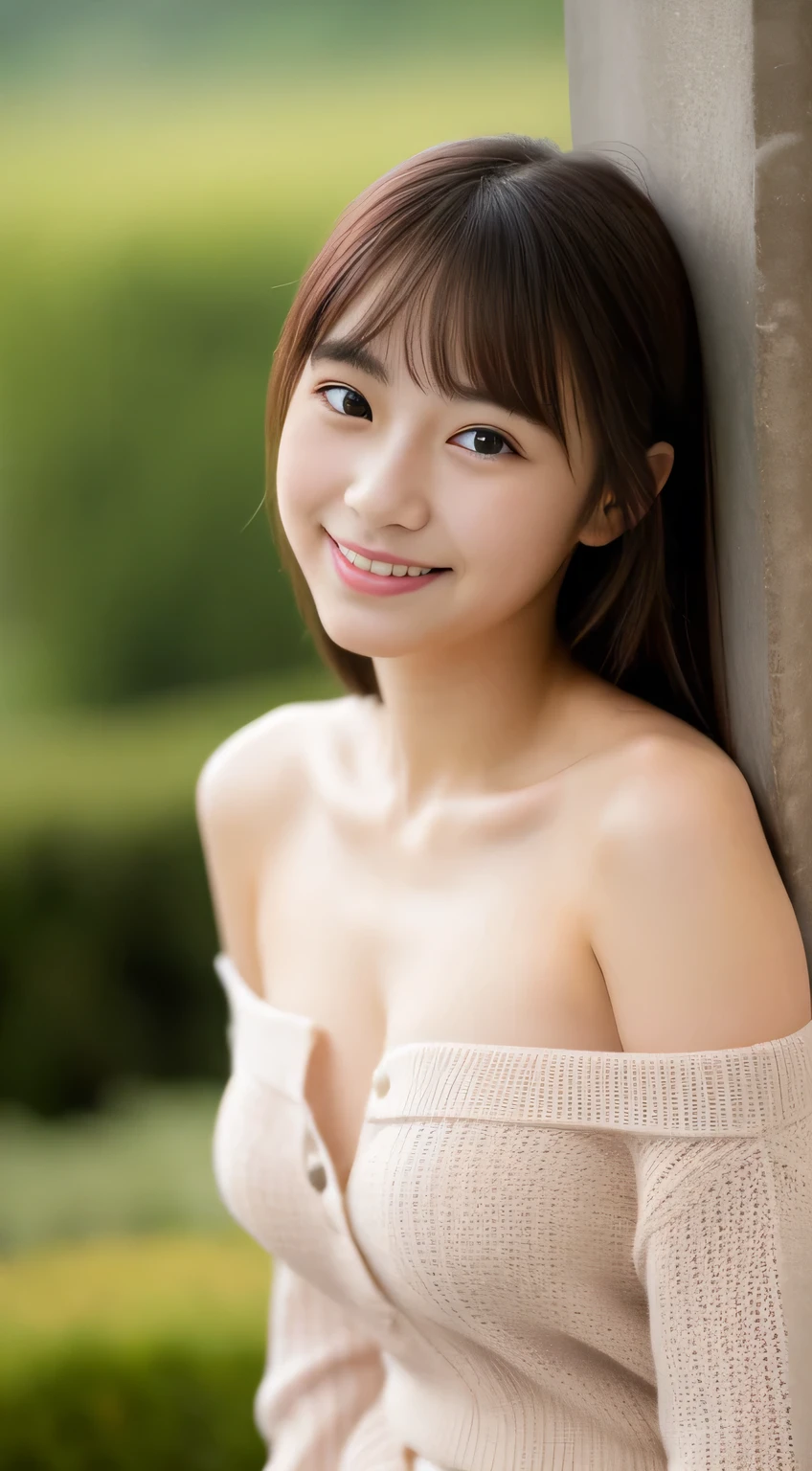 masterpiece,best quality,(Japanese girl),((Beautiful girl)),cleavage,(off shoulder:1.2),(perfect body beauty:1.2),(shy smile),From slightly above