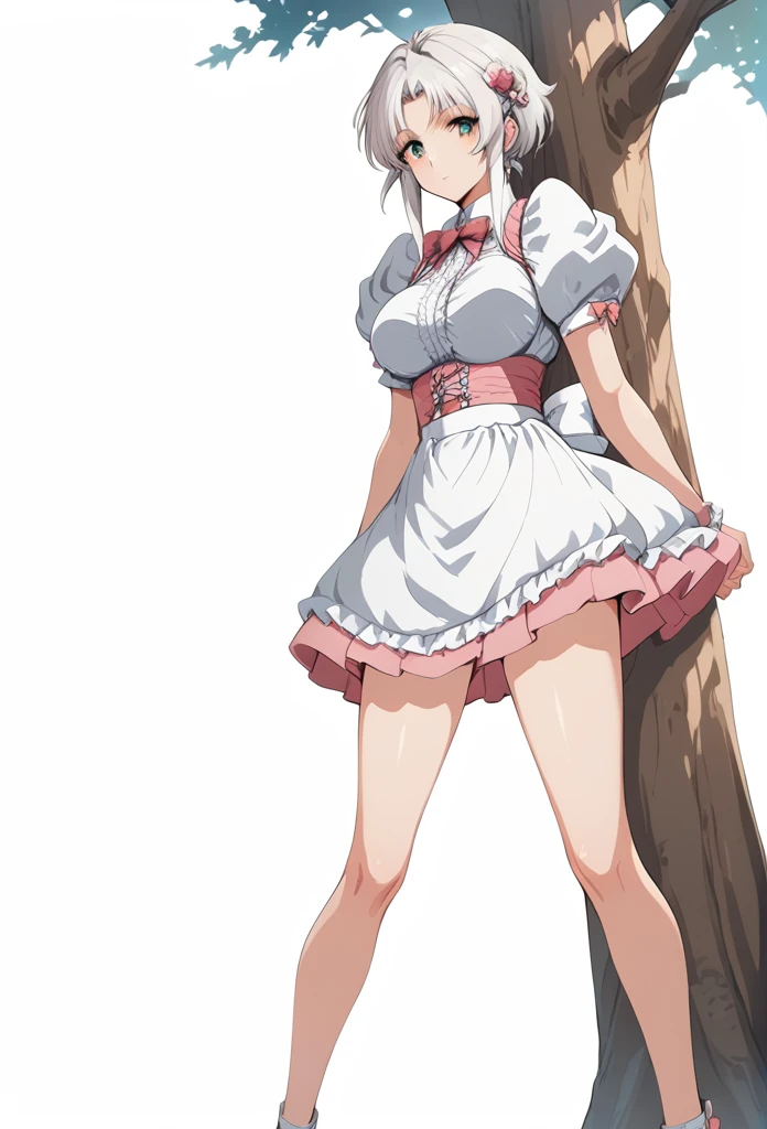 The background is a city, perfect White hair girl, ta in a skirt, White hair, White hair god, Cute anime girl in beautiful clothes, Gray Hair, Best Anime 4K Konachan Wallpapers, Small curve, pixiv artstation 上的 guvez, White hair girl, Night Core, Standing on a tree, Looking at the stars, The face is rich in detail