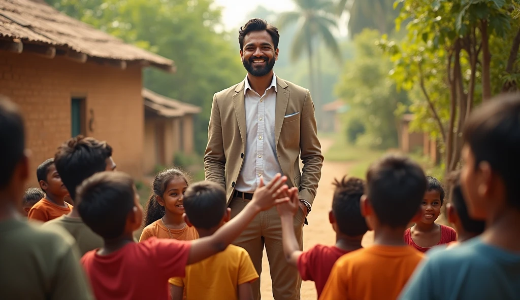 The final scene shows Arjun as a successful engineer, standing in his village, with children around him looking up to him. The scene symbolizes his success and the inspiration he has become for others.