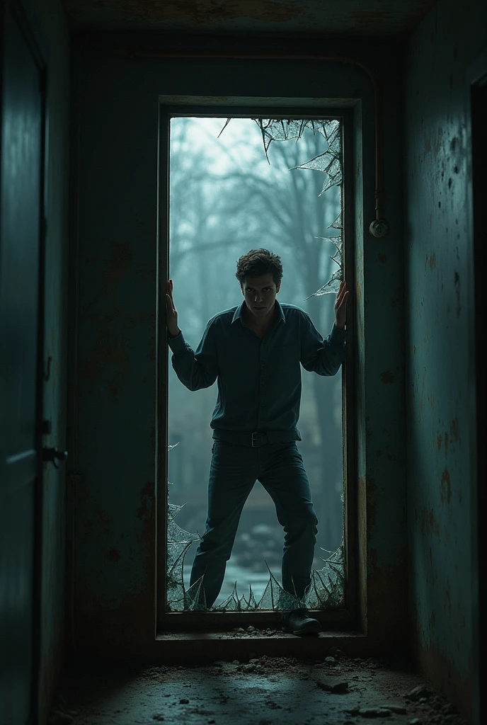 Oliver being forced to enter through a broken window.