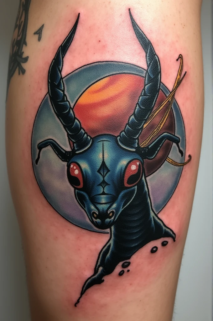Ant head tattoo, planète terre et numéro 42