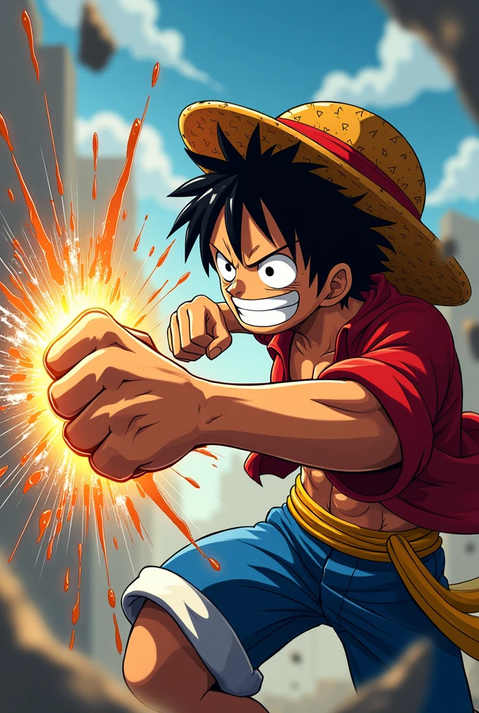 Luffy en mode animé qui envoie un coup de poing violent sur l'écran du téléphone et qui le casse 