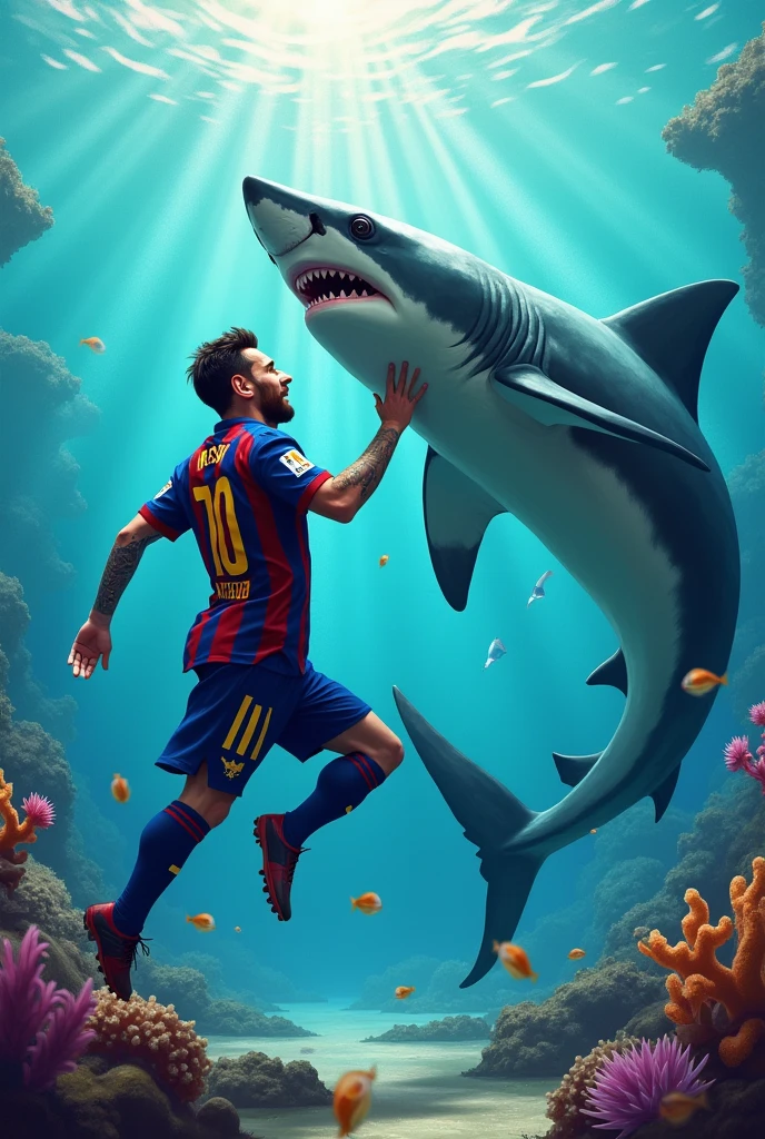 Messi is catching a shark by the flute