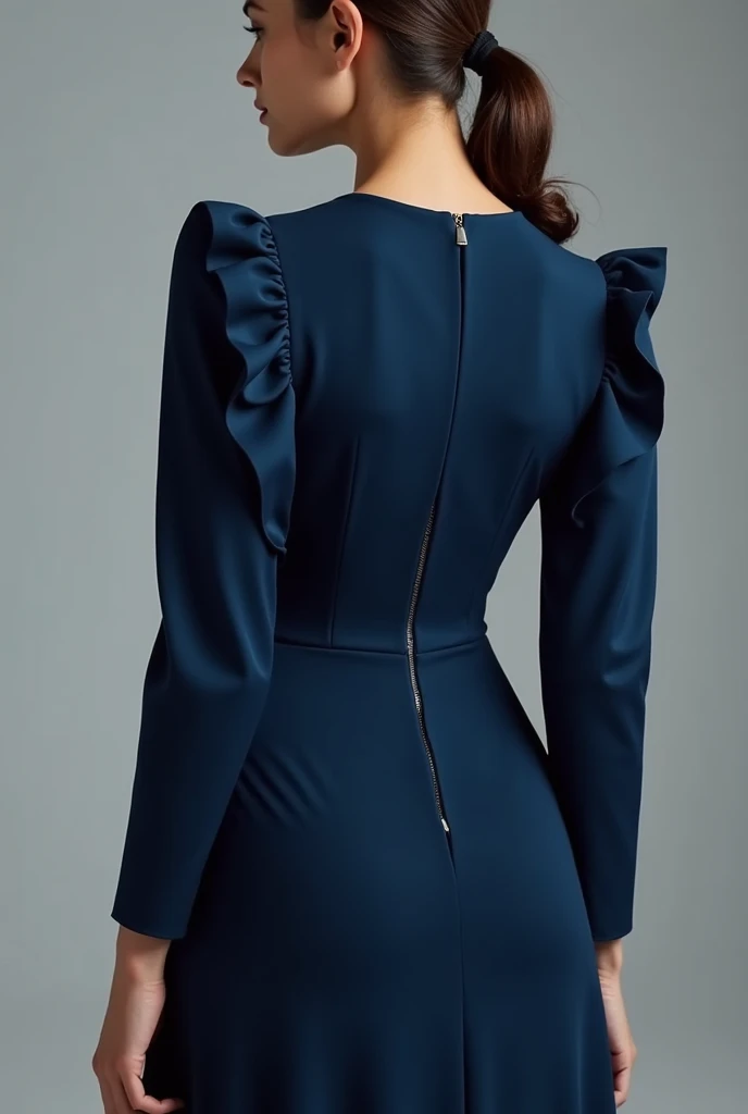 Long top for skirt having princess cut ang full sleeve with dark blue colour