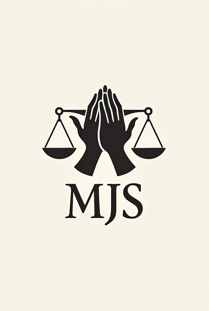 Create a logo that has A pair of hands clasped together holding a scale, representing unity and the search for equity and justice. And below it says MJS

