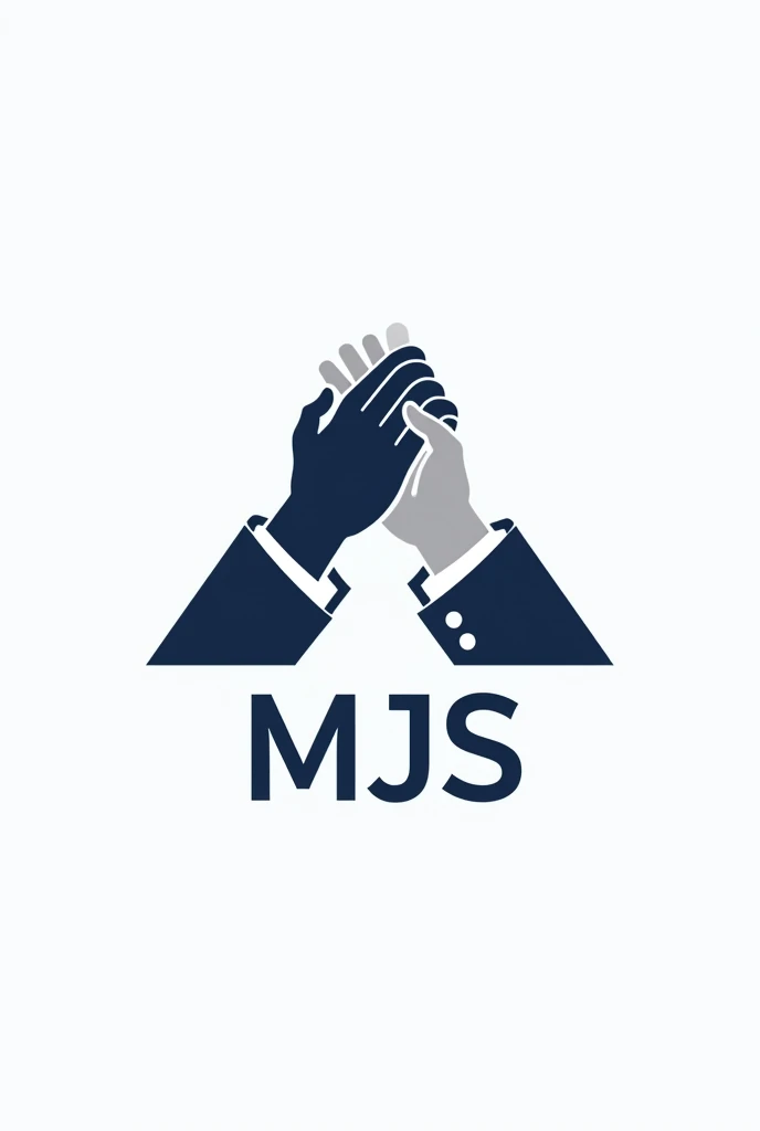 Create a logo for a political party that has a pair of hands clasped together holding a scale, representing unity and the search for equity and justice. And below it says MJS