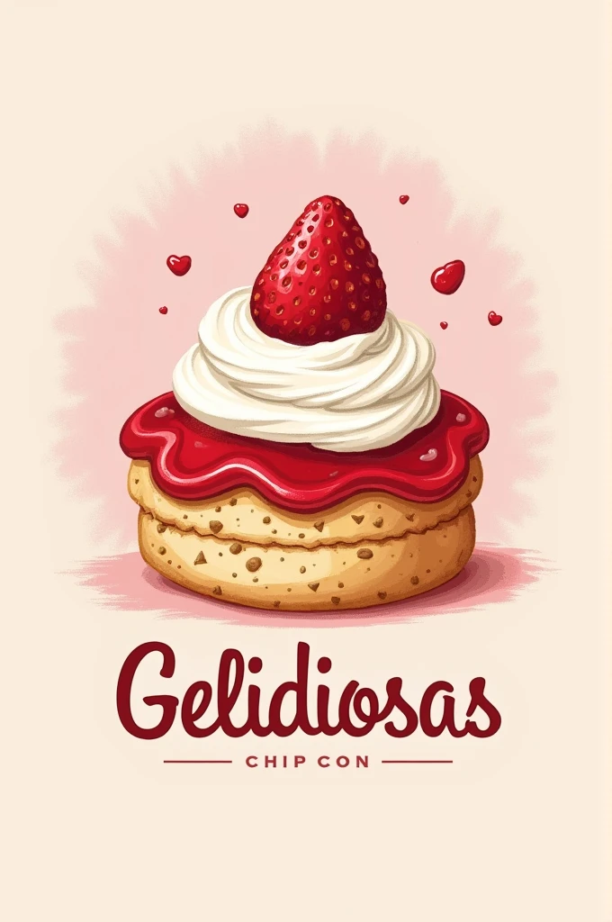 Make me a logo for some strawberry jellies with whipped cream and biscuit called “Geliciosas”