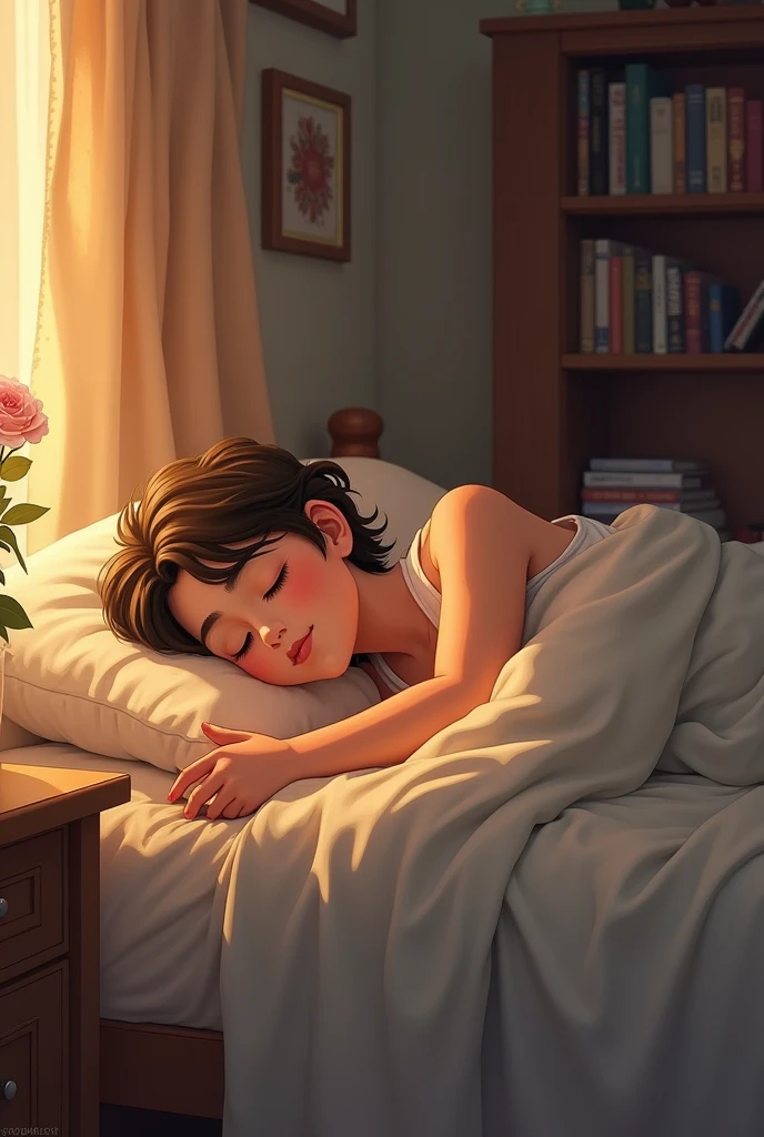 21. *Viñeta 3:*
    scene: Oliver recovering on a soft bed, with a face full of peace.
    Text: "for the first time, Oliver experiences the warmth of a home, a place where you feel safe and loved.