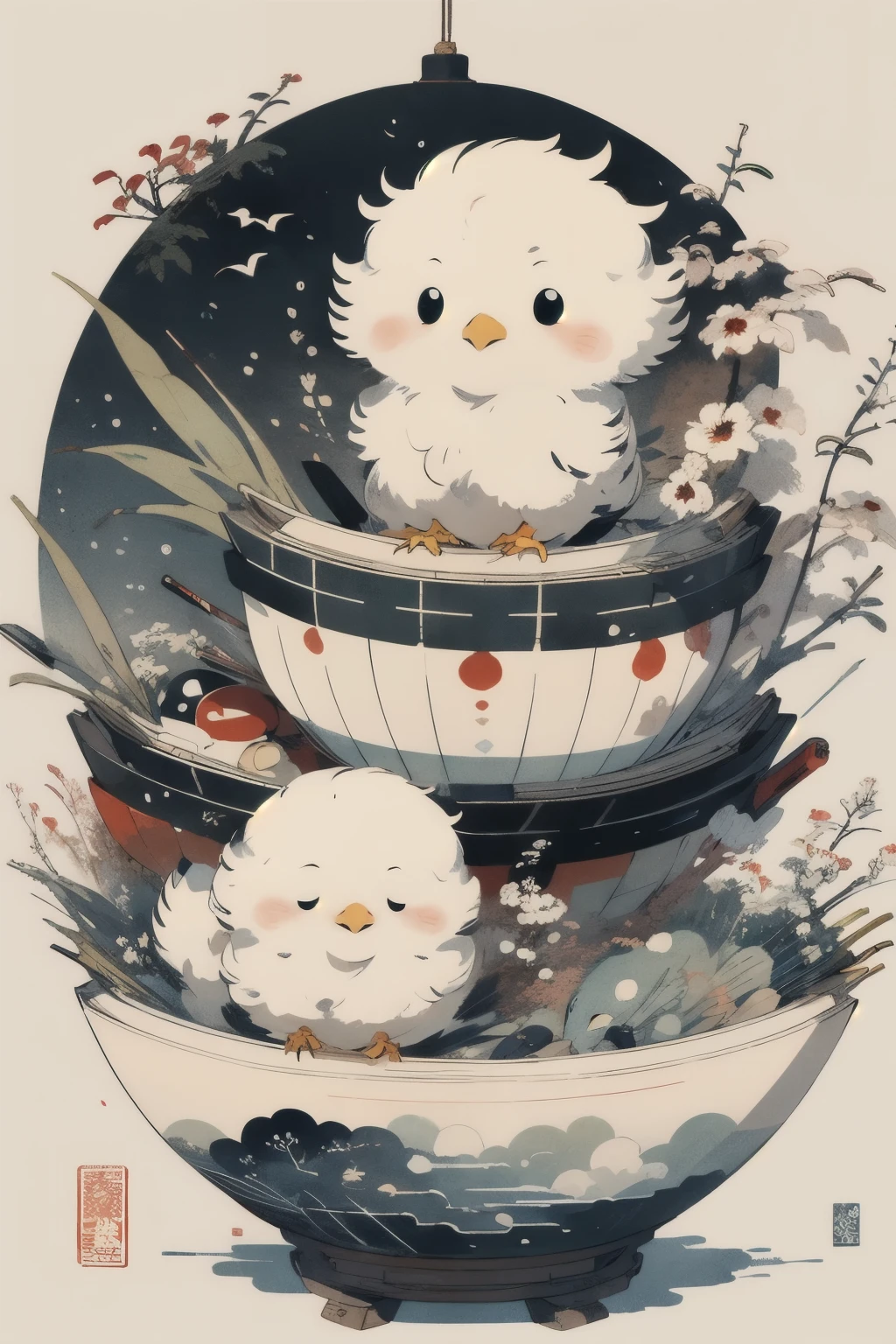 masterpiece,Highest quality,Cute Ukiyo-e,bird,