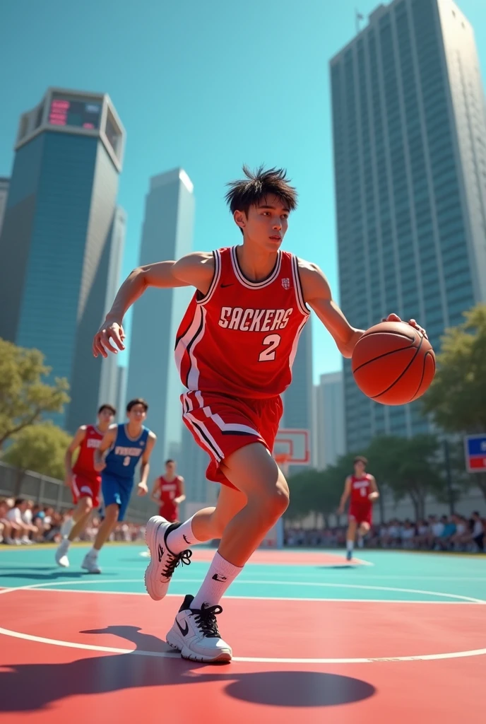 create a ai image of Jungkook playing basketball