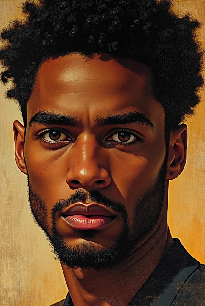 One eye with strong colors of brown skin curly man for artistic album cover