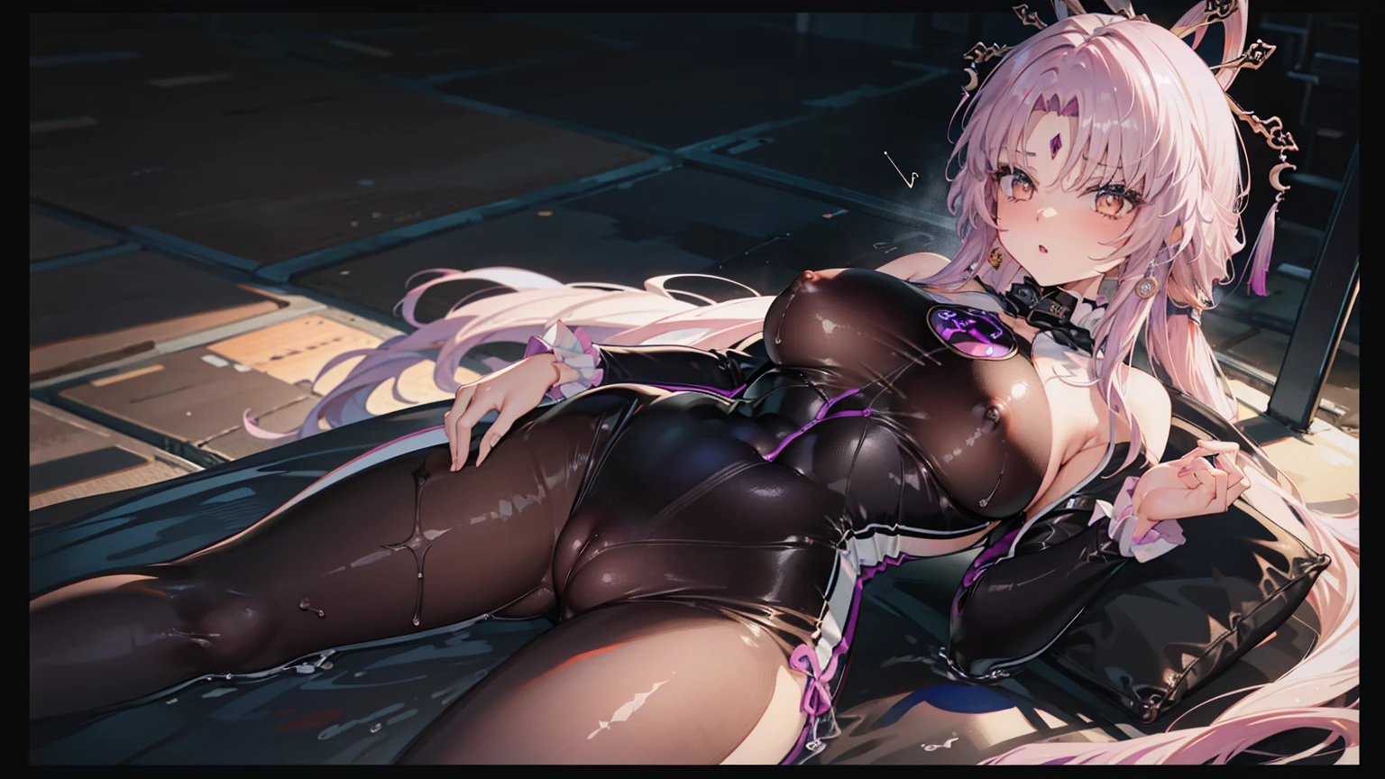 Highest quality、Ultra detailed high resolution Unity 8k wallpapers、Detailed and complete anatomy　masterpiece　Award-winning works　Masterpiece　Ultra-clear　Beautiful big breasts　Beautiful nipples　Horny NSFW　((One Girl))((Dirty erotic pose))　Racing Suit Racing penis