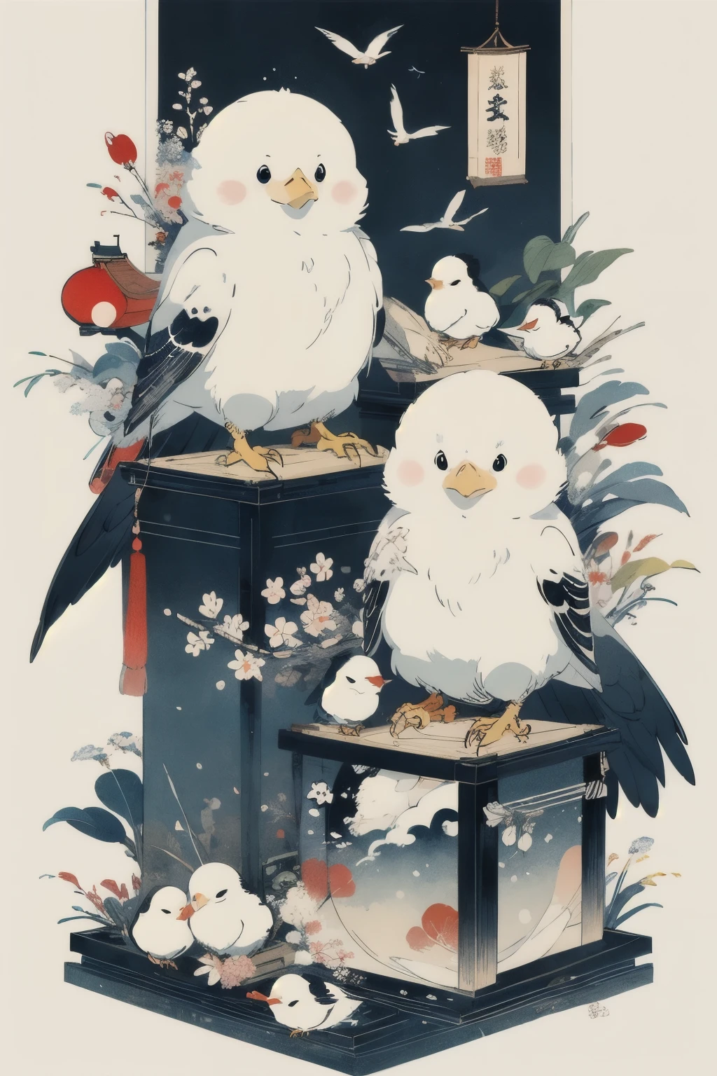 masterpiece,Highest quality,Cute Ukiyo-e,bird,