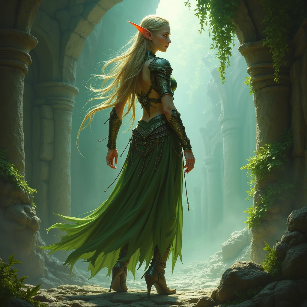 An elven female warrior protected by the spirit of the earth、Dungeons&Dragons
