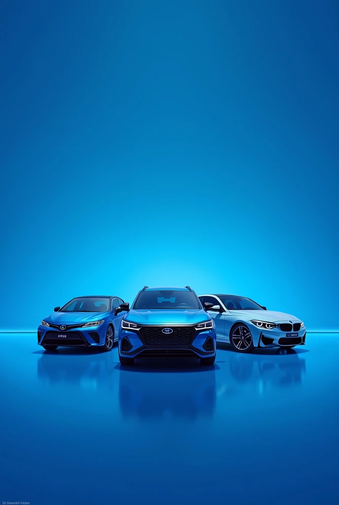 desgin the 3 car with blue background in one frame for promotional posts