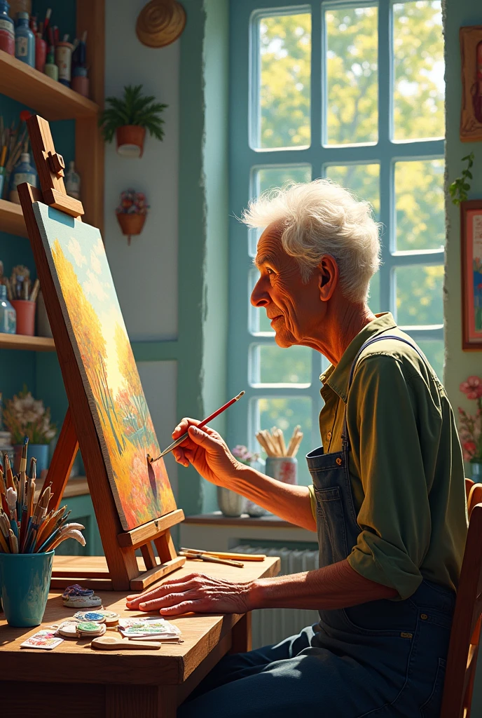 Generate a world where seniors paint