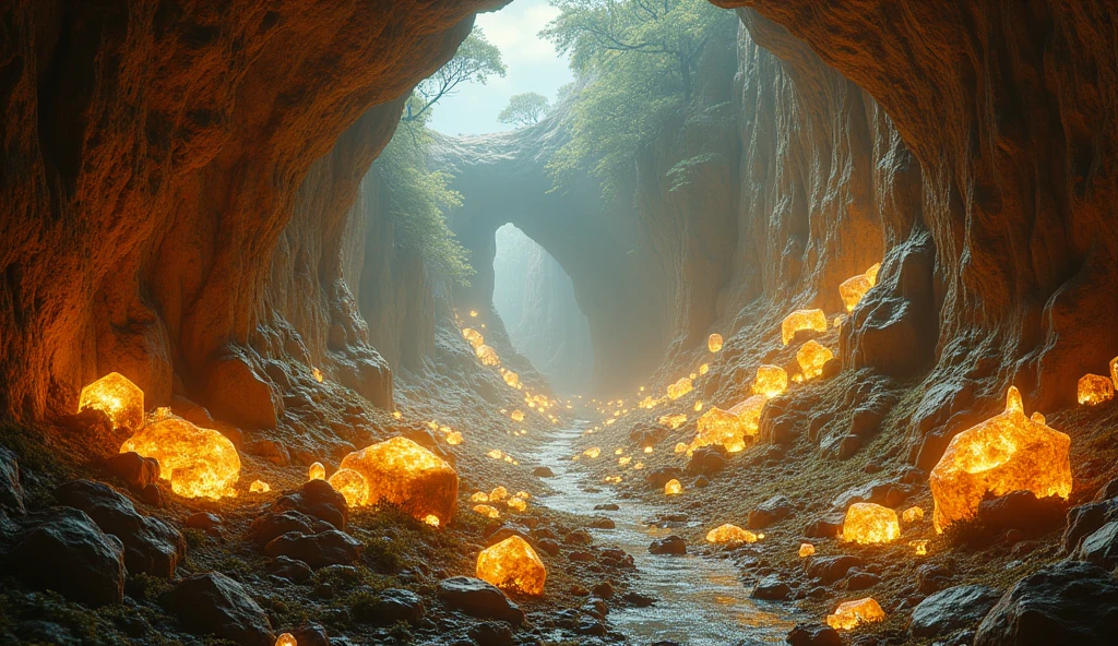 a field of golden ore and various crystal minerals underground, detailed landscape, ultra-detailed, (best quality,4k,8k,highres,masterpiece:1.2),ultra-detailed,(realistic,photorealistic,photo-realistic:1.37),HDR,UHD,studio lighting,ultra-fine art,sharp focus,physically-based rendering,extreme detail description,professional,vivid colors,bokeh,cinematic lighting,dramatic lighting,volumetric lighting,dramatic shadows,glowing minerals,intricate geological formations,natural environment,lush foliage,epic scale