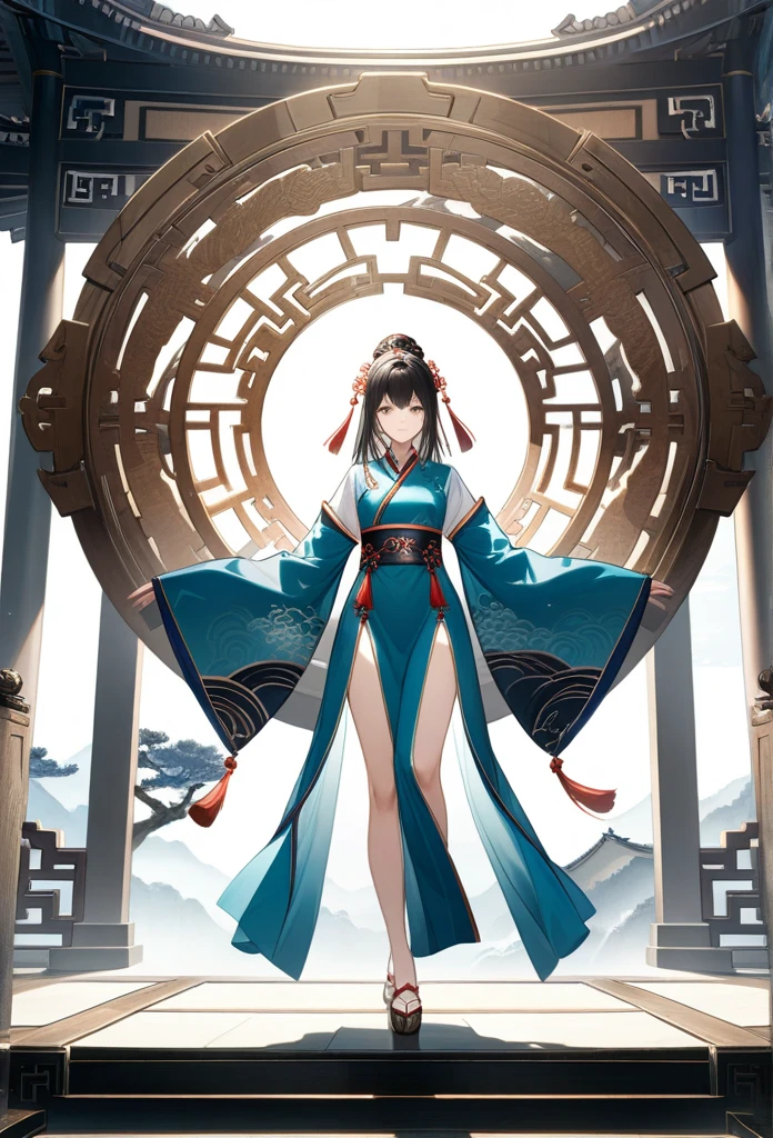 A girl, Ancient Chinese Clothing, whole body, Sunlight, Clear face, Clean white background, masterpiece, Super Detail, Epic creation, Ultra HD, high quality, Extremely detailed, Official Art, 8k wallpaper, Super Detail, 32K