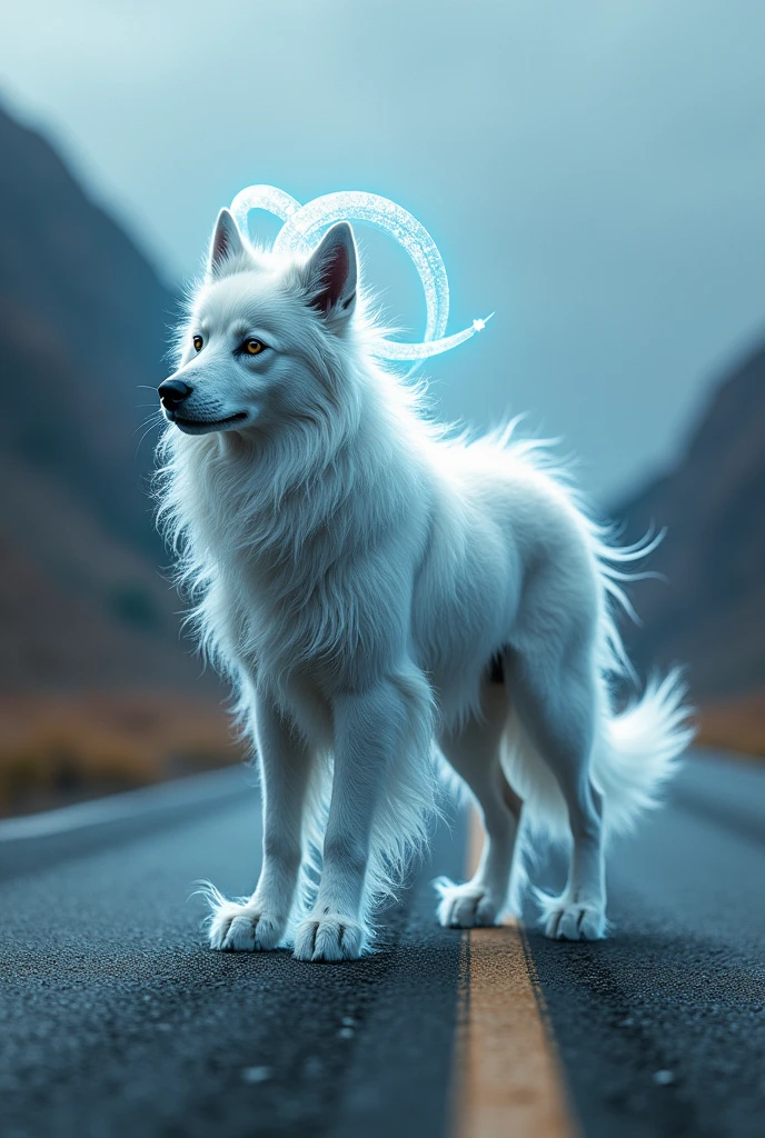 Dog merge with thar on road